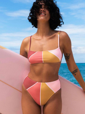 High Waist Geometric Color Block Bralette Bikini Swimsuit - Two Piece Set