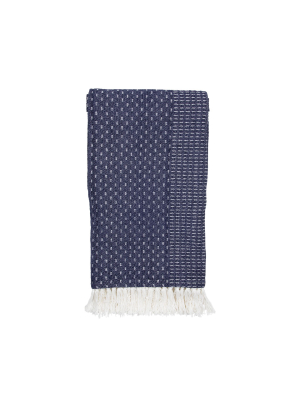 Blue Dot Pattern Hand Woven 50 X 60 Inch Cotton Throw Blanket With Hand Tied Fringe - Foreside Home & Garden