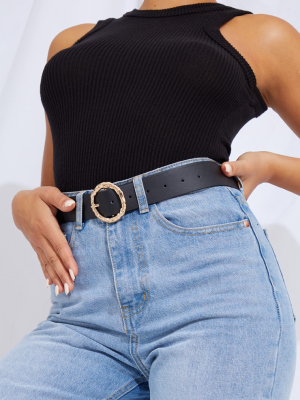 Gold Circular Textured Buckle Waist Belt