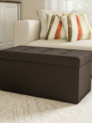 Large Folding Storage Bench Ottoman With Removable Bin Brown - Yorkshire Home