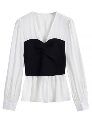 'hazel' White Shirt With Black Knot Front Top