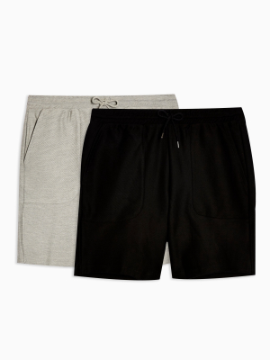 2 Pack Black And Grey Twill Jersey Shorts Multipack*