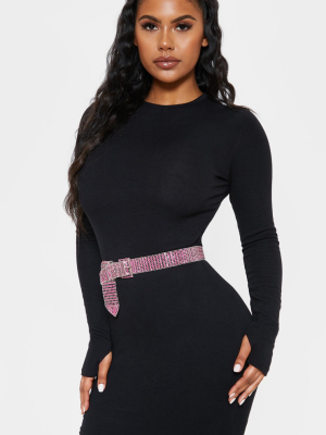 Black Long Sleeve Thumb Hole Bodycon Dress