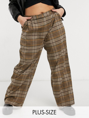 Collusion Plus Balloon Leg Pants In Brown Check Co-ord