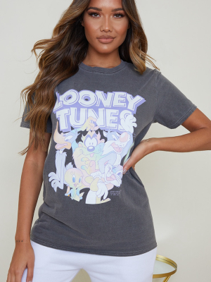 Grey Washed Looney Tunes Basketball Printed T...