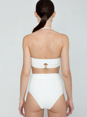 Sabine Belted High Waist Textured Bikini Bottom - Ivory