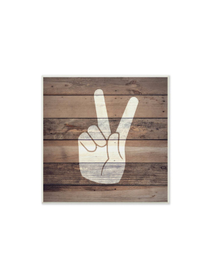 12"x0.5"x12" Peace Hand Distressed Wood Wall Plaque Art - Stupell Industries