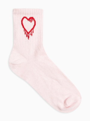 Pink Dripping Heart Tube Socks