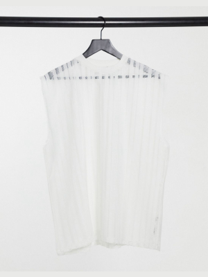 Asos Design Oversized Sleeveless T-shirt In White Laddered Mesh