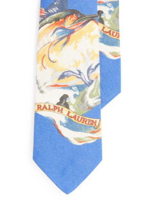 Sailfish-print Linen Tie