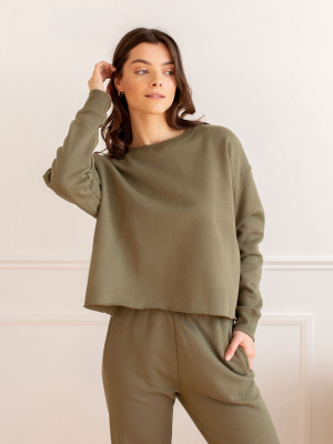 Crop Sweatshirt / Green Khaki