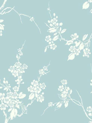 Imperial Blossoms Branch Wallpaper In Robin Egg Blue From The Silhouettes Collection By York Wallcoverings