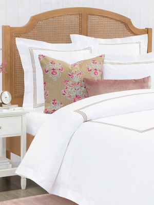 Octavia Taupe Embroidered Percale Duvet Cover