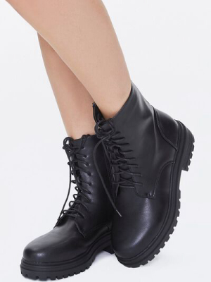 Faux Leather Lace-up Ankle Boots