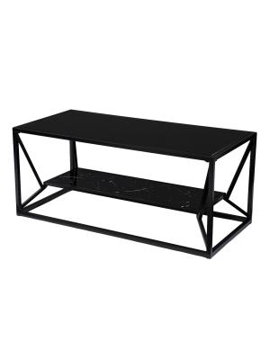 Finsfil Glass-top Cocktail With Storage Black - Aiden Lane