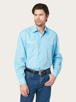 Blue Lattice Print Western Shirt
