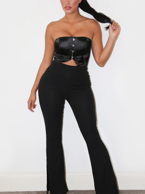 Shape Black Soft Rib High Waist Split Hem Pants