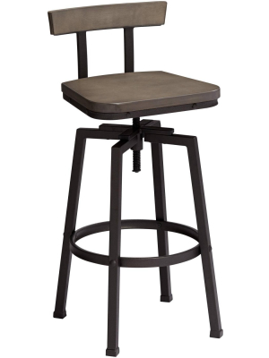 Elm Lane Roark Gray Wood And Bronze Adjustable Swivel Barstool