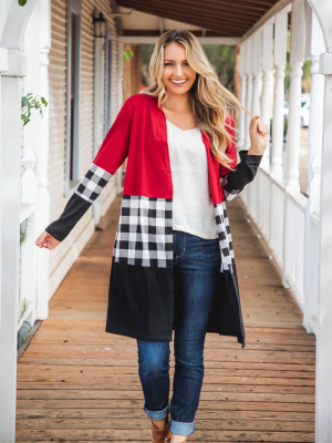 The Violet Cardigan - Red/white Plaid