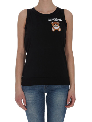 Moschino Embroidered Bear Reverse Logo Tank Top