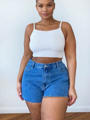 Plus Cream Knit Strappy High Neck Crop Top