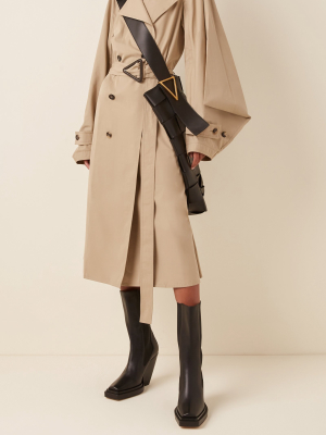 Draped-sleeve Cotton-blend Double-breasted Trench Coat