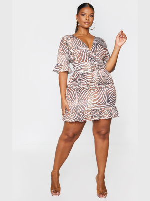 Plus Brown Zebra Print Corset Swing Dress