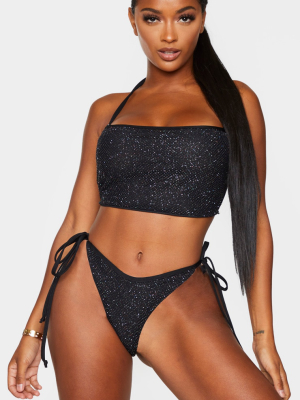 Shape Black Glitter Fishnet Cowl Neck Bikini Top