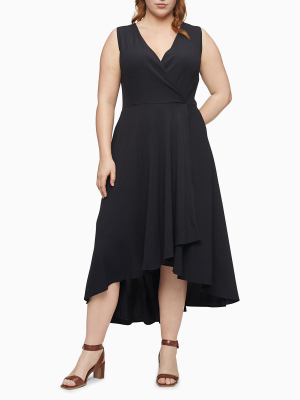 Plus Size Solid Wrap V-neck Sleeveless Maxi Dress