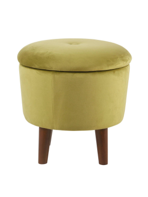 Velvet Upholste Tufted Ottoman With Tape Legs And Hidden Storage Green/brown - Benzara