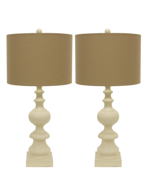 23" Set Of 2 Distressed Cream Resin Table Lamp Cream - Decor Therapy