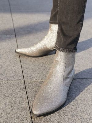 Asos Design Stacked Heel Western Chelsea Boots In Silver Glitter