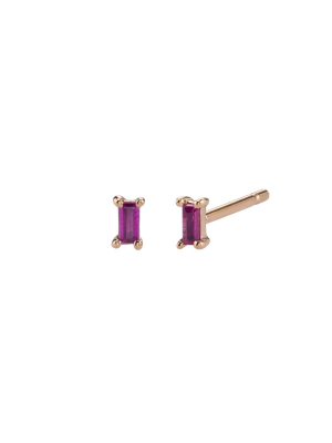 Baguette Ruby Studs - Rose Gold