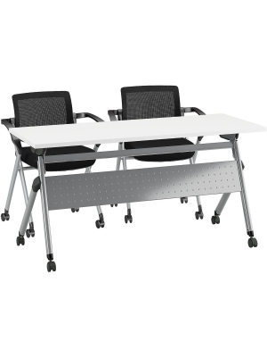 Bush Business Furniture Training Room Table With 2 Folding Chairs, 23.35 X 59.45, White Ftr001wh