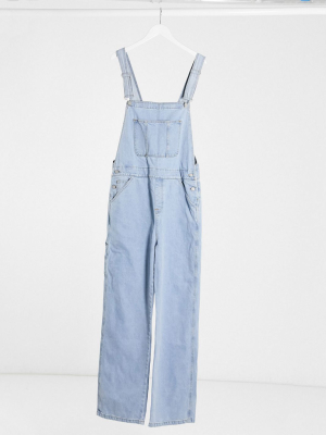 Asos Design Baggy Denim Overall In Light Stone Wash