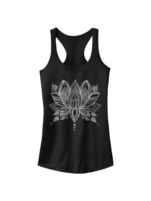 Junior's Chin Up Henna Lotus Flower Racerback Tank Top