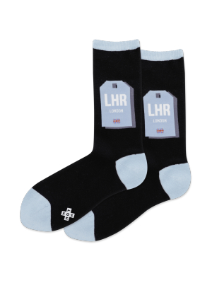 Women's London Luggage Tag Crew Socks