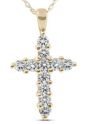 Pompeii3 1/2ct Yellow Gold Diamond Cross Pendant 14k Necklace