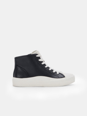 Veola Plush Sneakers Black Embossed Leather