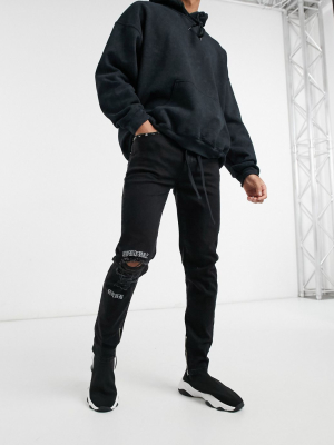 The Couture Club Embroidered Knee Skinny Jeans In Black