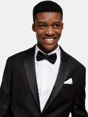 Black Satin Bow Tie With White Pocket Square Multipack
