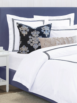 Octavia Navy Embroidered Percale Duvet Cover