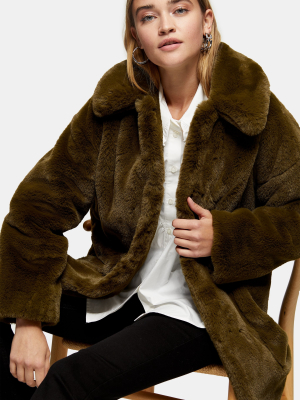 Tall Khaki Velvet Faux Fur Jacket