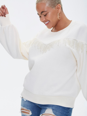 Plus Size Faux Pearl-trim Sweater