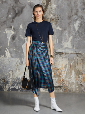 Silk Satin Check Skirt