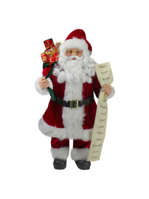 Northlight 24" Santa Claus With Naughty Or Nice List And Bag Of Presents Christmas Figure