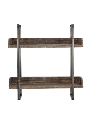 24" X 23.7" Decorative Wood And Metal Wall Shelf Gray - E2 Concepts