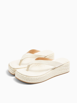 Pearla Ecru Flip Flop Wedge Mules