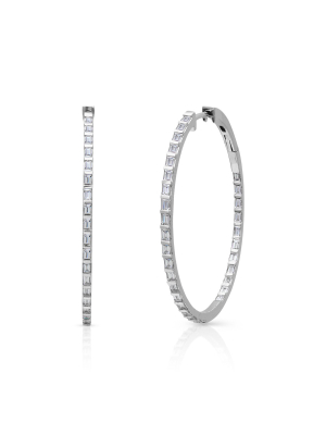 14kt White Gold Baguette Diamond Clarabella 1.5" Hoop Earrings