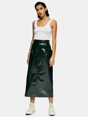 **forest Green Vinyl Leather Skirt By Topshop Boutique